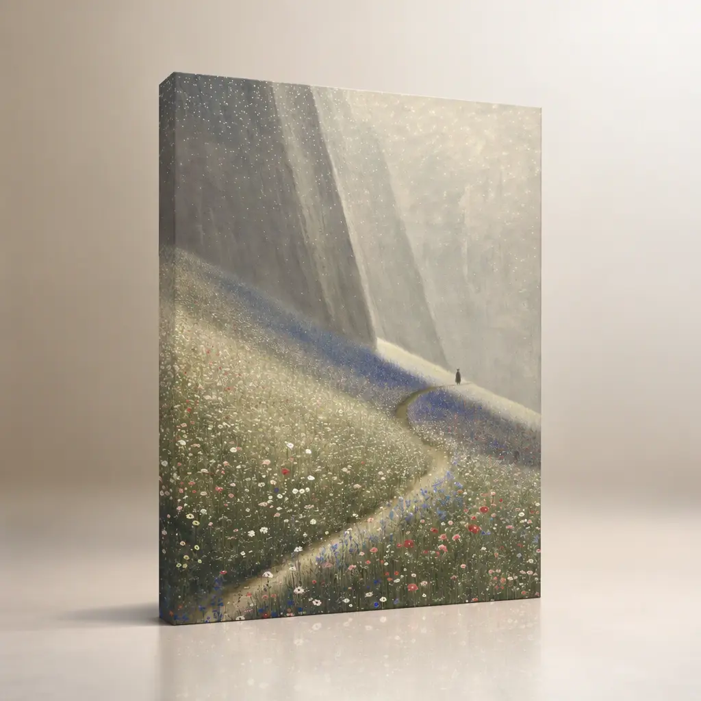 soul-dust Canvas Wall Art, Wildflower Field Landscape Painting, Framed Canvas Print for Living Room Bedroom Home Decor, Stretched Wooden Frame Ready to Hang, HD Textured Aesthetic Gift
