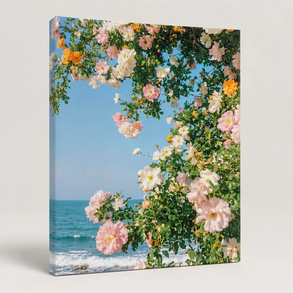 Stretched Canvas Decorative Painting ,Garden Blooming Toward the Sea,8x12Inch All-Over Print