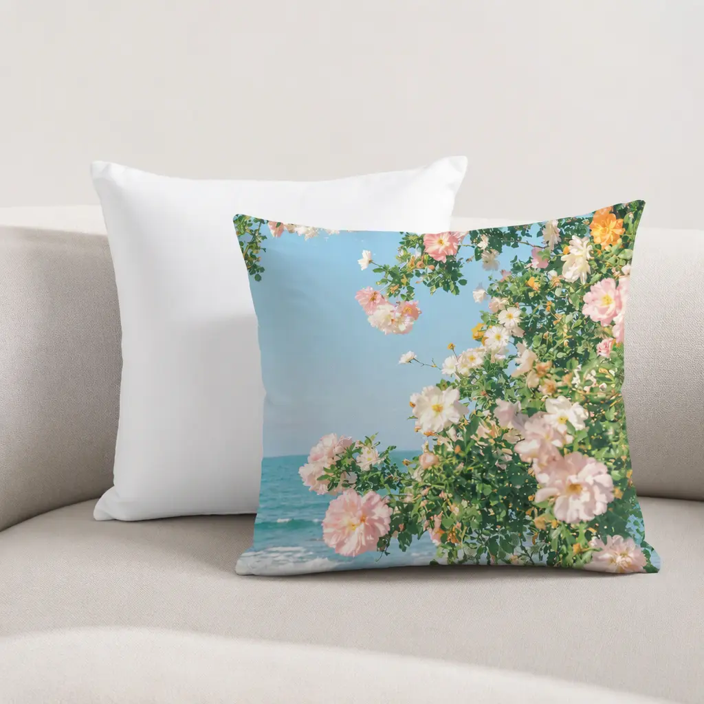 Polyester Throw Pillow ,Garden Blooming Toward the Sea,12×12 Inch Double-sided Print (Same Design on Both Sides)