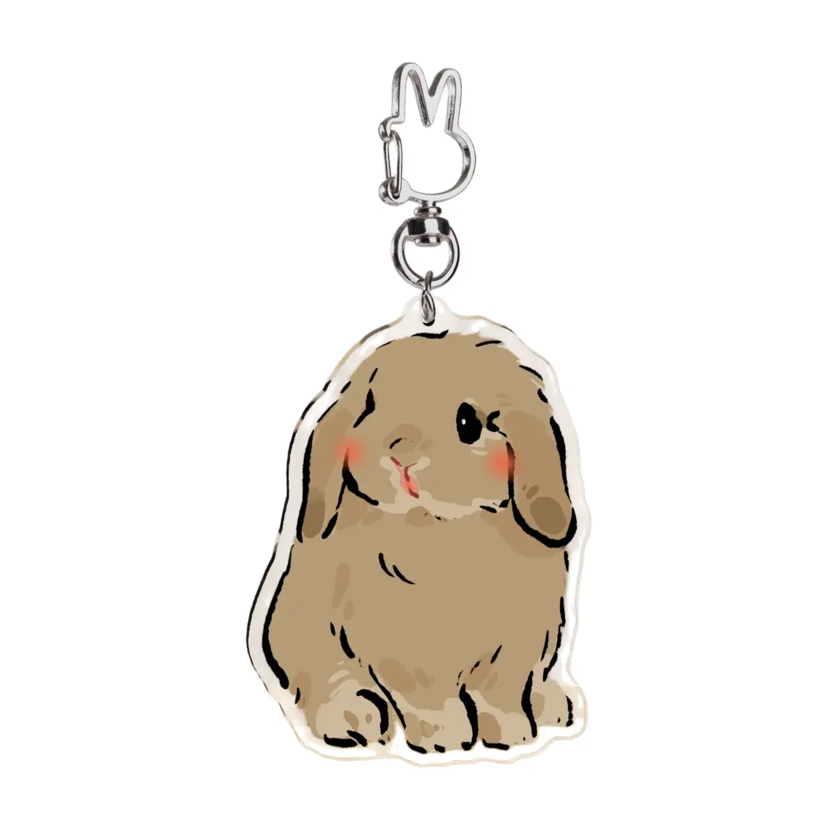 Porte-clés mignon lapin marron assis, Lapin 4, breloque lapin en acrylique transparent, taille 2,76 pouces / 7 cm
