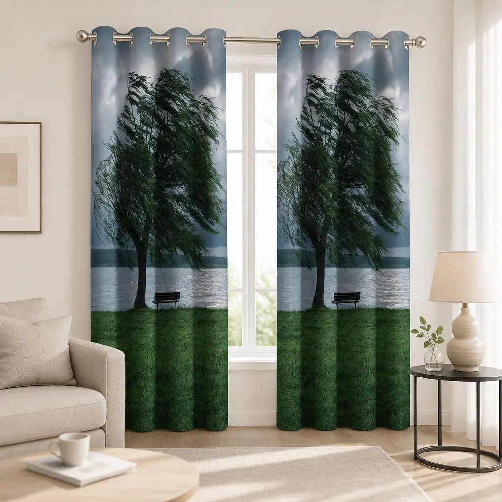 Polyester Curtain Full-Width Print,The Place That Remains in Wind,53x96 Inch
