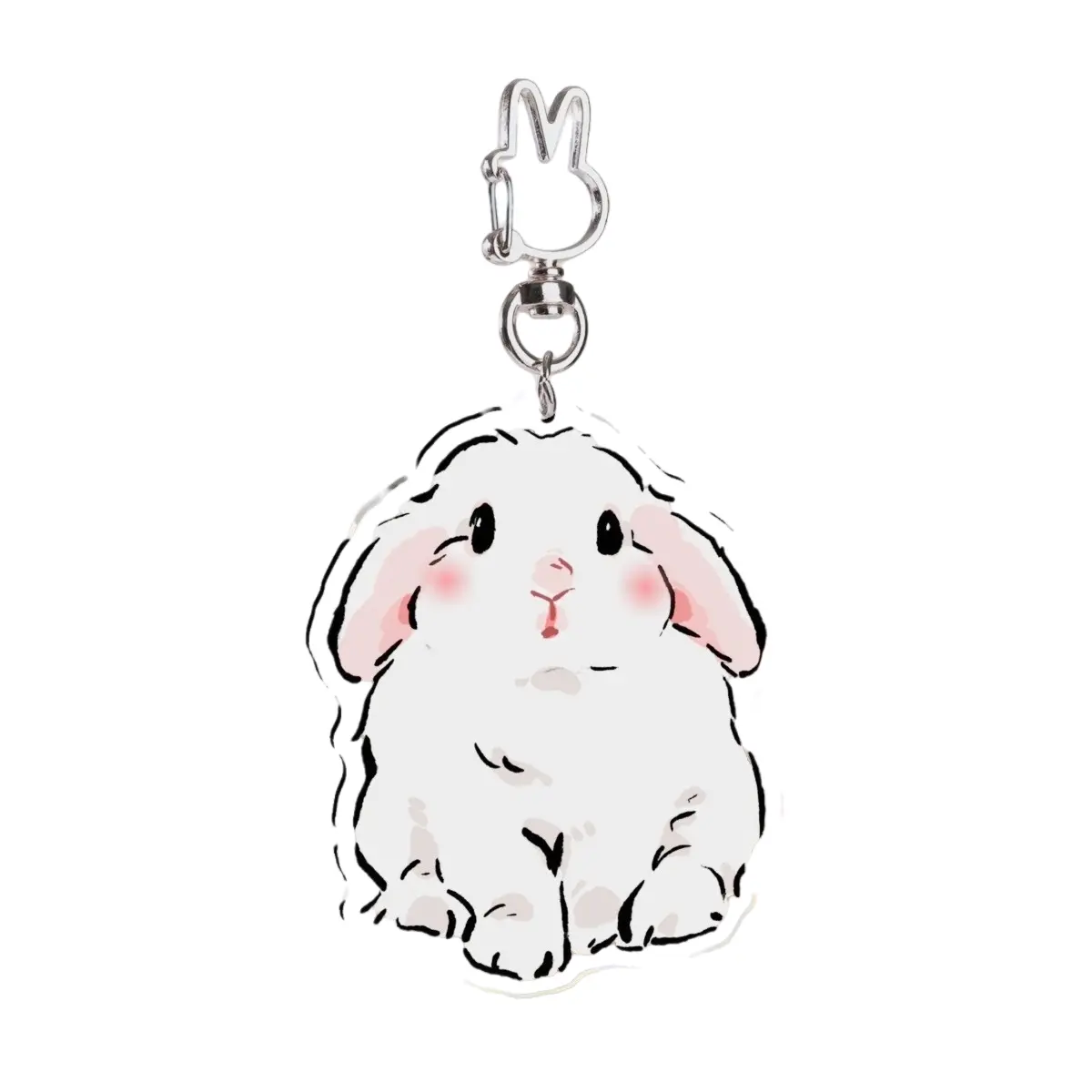 Cute Sitting Lop-Eared Rabbit Keychain, Rabbit 5, Transparent Acrylic Rabbit Ear Charm, Size 2.76 inches / 7 cm