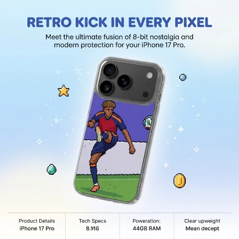 2026 World Cup Special Edition-SportPix iPhone 17 Pro Case, Soccer Player Pixel Art, Clear TPU Protective Cover, Shockproof Bumper, Anti-Yellowing Slim Fit, Precise Cutouts, Impact Resistant, Scratch Proof, Ultra Clear Guard