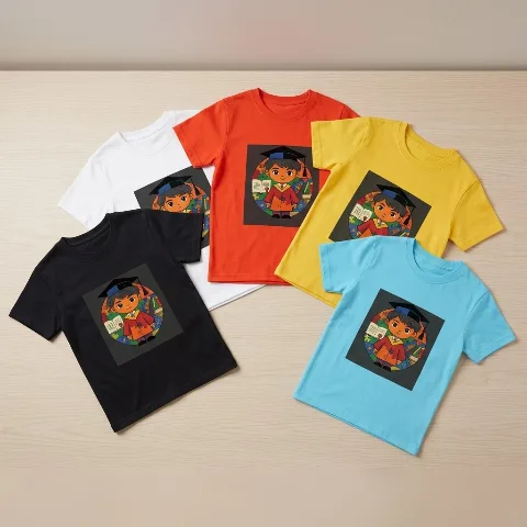 Children's short-sleeve cotton T-shirt with graphic print, regular fit, breathable and comfortable, suitable for heights 100-150cm, fine double-needle stitching, moisture-wicking, durable and wash-resistant.