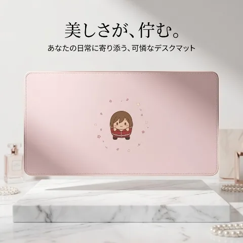 MioCute Large Mouse Pad, cute chibi character design pink desk mat, 40x20 inch large size allows for simultaneous placement of keyboard and mouse, non-slip natural rubber base designed to stay in place even during intense operation, waterproof and stain-resistant surface for easy cleaning by simply wiping off spilled drinks, high-density polyester provides a smooth texture for comfortable mouse operation and reduced wrist strain, durable stitched edges, perfect for work or gaming at home or in the office.