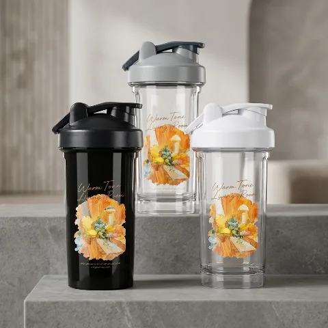 Warm-toned living room, freehand style series, plastic transparent water cup, 18OZ 500ML dual-scale drinking cup