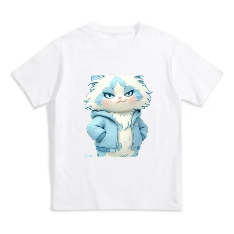 Z-Joy Kids Graphic T-Shirt, Cute Cartoon Cool Cat Hoodie Print, Boys Girls Casual Summer Tee, Short Sleeve 100% Cotton Top, Soft Breathable Fabric, 9 Colors Available, Sizes 100cm to 150cm