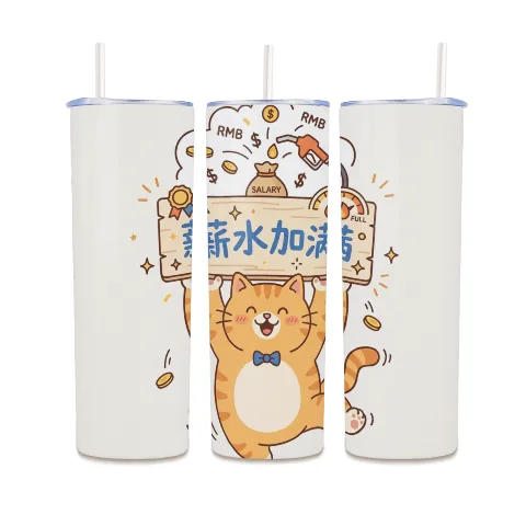 Stainless steel 304 tumbler, thermal insulation for hot and cold drinks, animal cartoon straw cup, compatible with ice cubes, safe and non-toxic material, white lightweight handheld design, portable size 6.5cm x 20cm