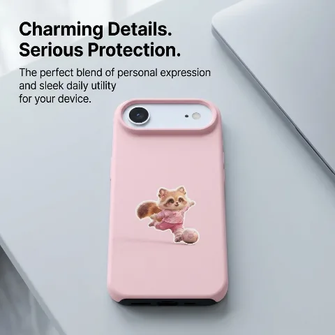 Labilu Cute Cartoon Raccoon Phone Case Compatible with iPhone 17 Air, Slim Shockproof Pink Silicone Protective Cover, Anti-Scratch Flexible TPU Bumper, Precise Cutouts for Daily Buttons