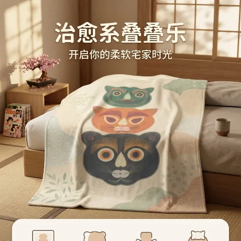 Creative design of Ningxia intangible cultural heritage animal embroidery patterns, flannel blanket
