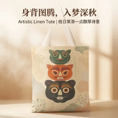 Creative design of Ningxia intangible cultural heritage embroidery animal patterns, linen shoulder bag