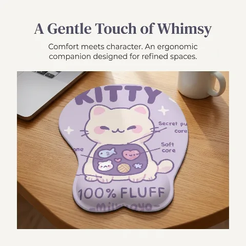 Millyoyo Ergonomic Mouse Pad with Wrist Support, Cute Cat Gel Wrist Rest, for Laptop PC Computer Gaming, Pain Relief Memory Gel Support Cushion, Non-Slip Rubber Base, Smooth Polyester Fabric