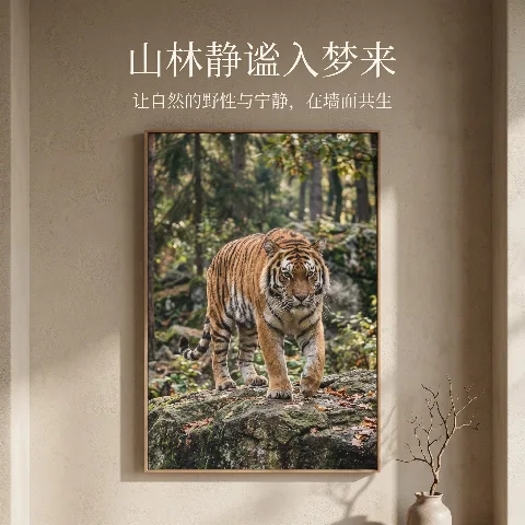 Brand decorative HD tiger print Oxford cloth canvas hanging painting, 12x8 inches, suitable for children's rooms and living rooms, multifunctional natural solid wood frame, eco-friendly pigments, home art ornament.