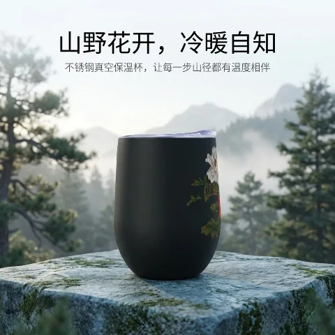 Stemless wine tumbler, 304 food-grade stainless steel double-wall vacuum insulated cup, suitable for home, office, and camping. Stainless steel material with rust-proof design, easy to clean, comes with a lid, long-lasting heat and cold retention, durable.