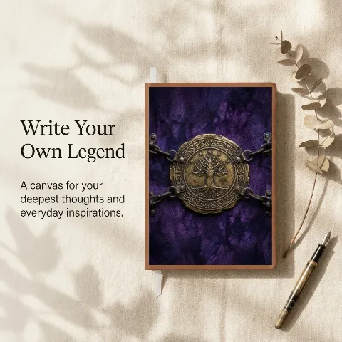 Aethelgard A5 Leather Journal, Tree of Life Celtic Softcover Notebook, for Writing Sketching and Diary, 80g Ink-Proof Daolin Paper, Built-in Ribbon Bookmark, 100 Sheets 200 Pages, Purple