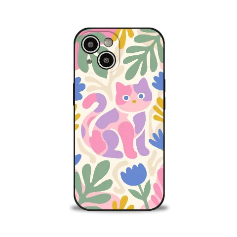 Liquid silicone phone case, cartoon cat pattern, fits 5.9-inch phones, highly elastic material, black lightweight design, scratch-resistant and durable, 0.4-inch slim profile