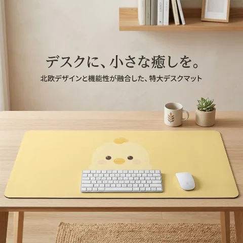 MOFUTOP Desk Mat Large Mouse Pad, Cute Chick Character, Yellow, Gaming Mouse Pad Keyboard Mat, Water-repellent and Waterproof, Non-slip Natural Rubber Base, Anti-slip, Highly Durable, Carefully Stitched Edges, For Office/Home Use, PC Desk Protection, Table Mat, Scratch Prevention, Fatigue Reduction, Stylish, Large Size, High-density Fabric, Smooth Mouse Operation, Washable, For Gaming and Learning, Excellent Cushioning