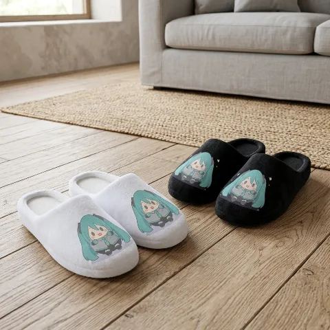 LuminaHome Slipper Room Shoes, cute anime moe character print flannel material, winter warm thick-soled indoor slippers for women and men unisex, anti-slip, silent design, warm and fluffy, comfortable to wear, machine washable, easy to keep clean, soft, high-density cushion, fatigue reduction, for home use, guests, hotel, accommodation, gift present, 330g lightweight, white
