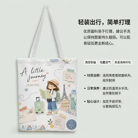 Canvas shopping bag, large-capacity canvas tote bag, double-sided print, durable, suitable for shopping, travel, and fitness, high-density tear-resistant material, smooth widened webbing, lightweight and easy to store.