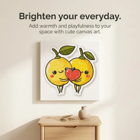 VividPrint Cute Lemons Canvas Wall Art, Framed Cartoon Fruit Painting for Kids Bedroom, Ready to Hang Eco-Friendly Wooden Frame Home Wall Decor, 12x12 Inch Small Square Artwork Gift