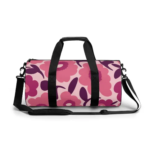 Oxford Cloth Floral Duffel Bag, 18inch Large Travel Gym Bag, Lightweight Carry Bag with Adjustable Shoulder Strap, Durable Water-Resistant Material, Stylish Pink Flower Print