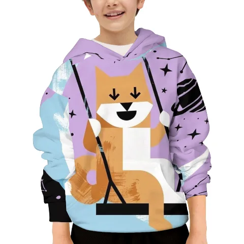 Starry Sky Joy Kids' Hoodie, hooded pullover, fun astronaut fox space-themed print, unisex for boys and girls, made with high-quality healthy fabric, skin-friendly, breathable, and anti-pilling, soft and comfortable to care for skin, classic large-capacity kangaroo pocket design, warm top for autumn, winter, and spring, multiple sizes for different age groups, suitable for daily school wear and casual outdoor activities, simple and versatile sporty style, eco-friendly printing and dyeing process for vibrant colors, easy to wash, quick-drying, durable and shape-retaining, cute cartoon design loved by children, basic long-sleeve sports sweatshirt, high-quality double-knit fabric, top choice for trendy kids' clothing, comfortable fit without restrictions.