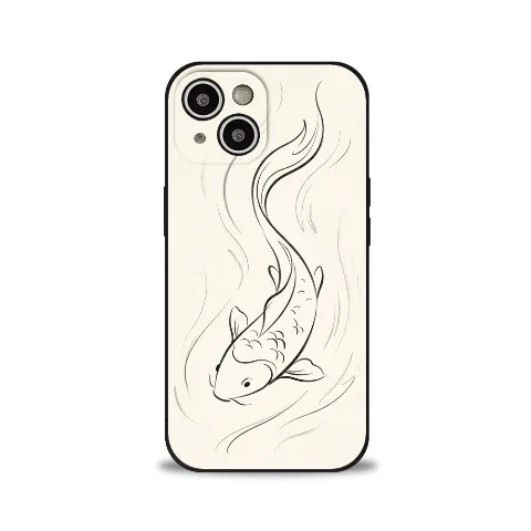 Brand Liquid Silicone Phone Case for 5.9-inch iPhone 13, Minimalist Koi Line Design, Scratch-Resistant and Durable, Black Slim Tactile Feel