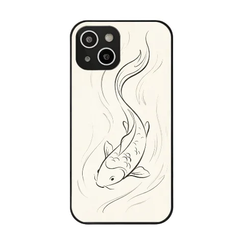 TPU phone case, minimalist koi fish pattern design, transparent black protective case, suitable for 7.8cm x 15.1cm phones, highly elastic and shockproof, slim and durable, precise cutouts