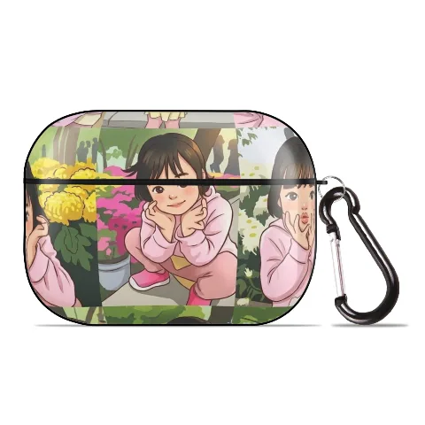 ArtStyle Protective Case, Hard PC Shell Compatible with AirPods Pro, Durable Shockproof Cover with Black Keychain Carabiner, Cute Anime Girl Cartoon Graphic Print, Slim Lightweight Fit for Women