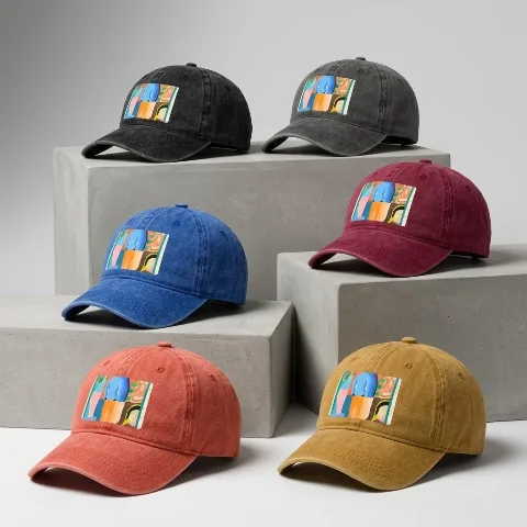ArtStyle Baseball Cap, washed denim style peaked cap, artistic abstract print sun hat, unisex outdoor sports sun hat, premium lightweight polyester fabric, UV-resistant, breathable and wear-resistant. Features an adjustable metal buckle at the back for a flexible fit for various head sizes. Suitable for daily leisure, fitness, camping, hiking, golf, beach trips, and travel. Vintage distressed texture, trendy and versatile, a must-have fashion item. Effectively protects skin from UV damage, keeps hair neat, and does not obstruct vision. Suitable for all seasons, a unique gift.