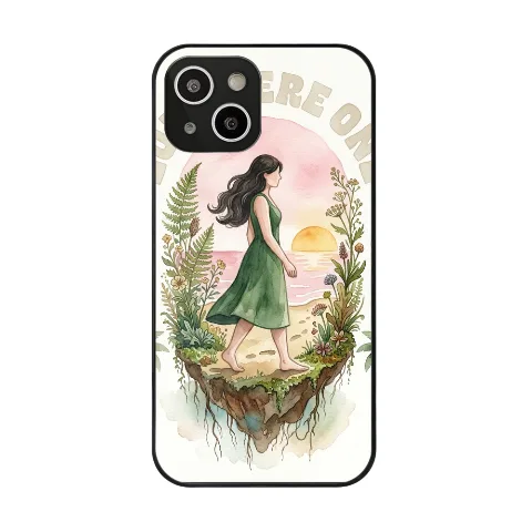 ArtifyCase iPhone 13/14 Phone Case, artistic watercolor illustration girl sunset floating island black TPU soft case, 6.1-inch full-coverage anti-drop protective cover, premium shock absorption and impact resistance technology, 15.1x7.8cm precise hole alignment, skin-friendly anti-fingerprint texture, vintage fresh creative design, minimalist artistic style, durable and fade-resistant, suitable for daily life and office scenarios, perfectly compatible with wireless charging